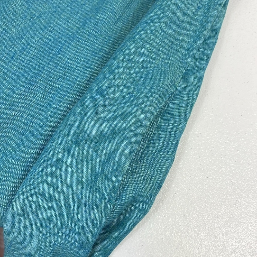 Yuvita Linens Sz XL Midi Cowl Neck Linen Sleeveless Dress Blue/Green Lagenlook - Picture 11 of 11